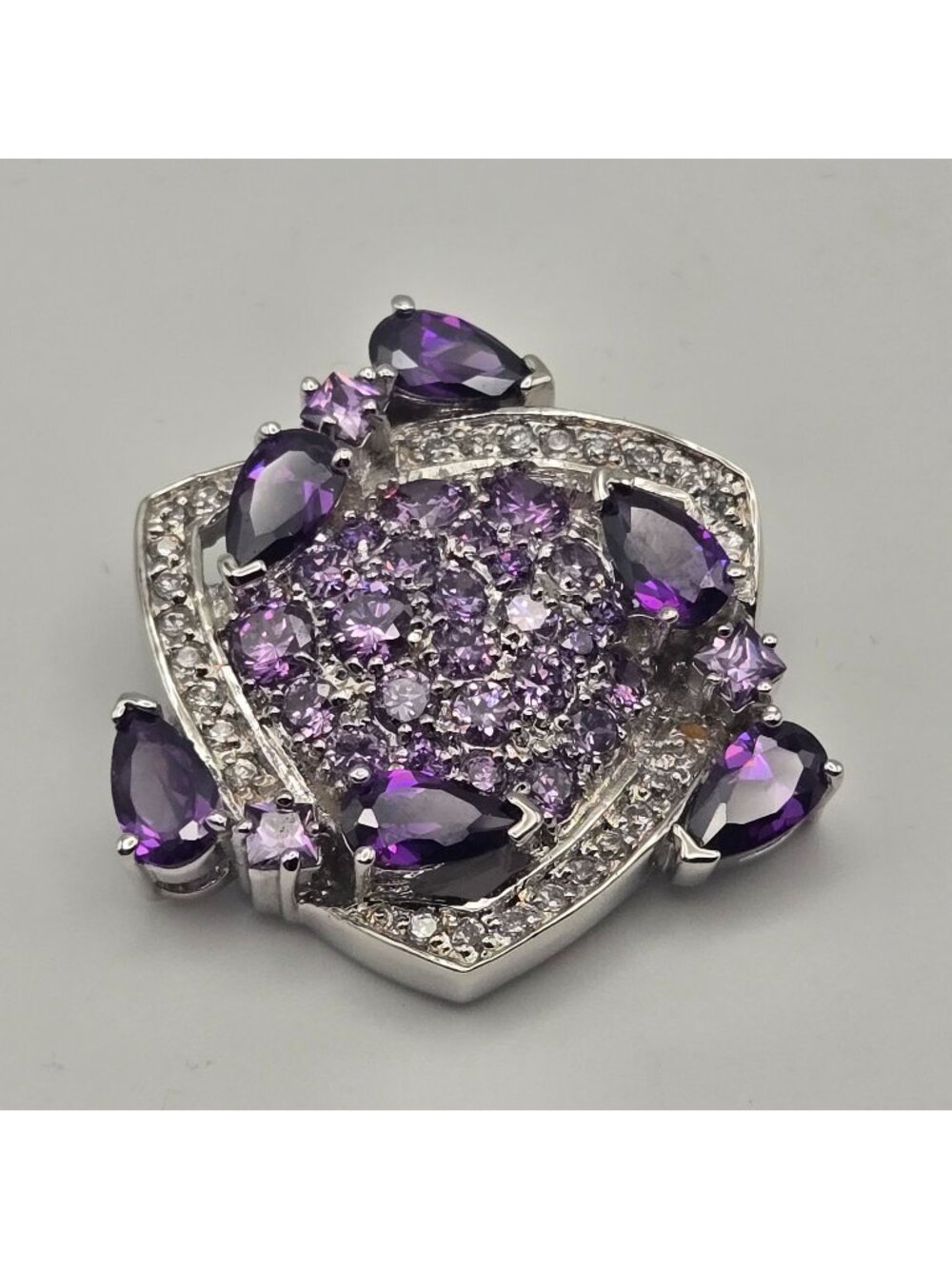 Vintage Amethyst Cubic Zirconia Sterling Silver Pendant 15g